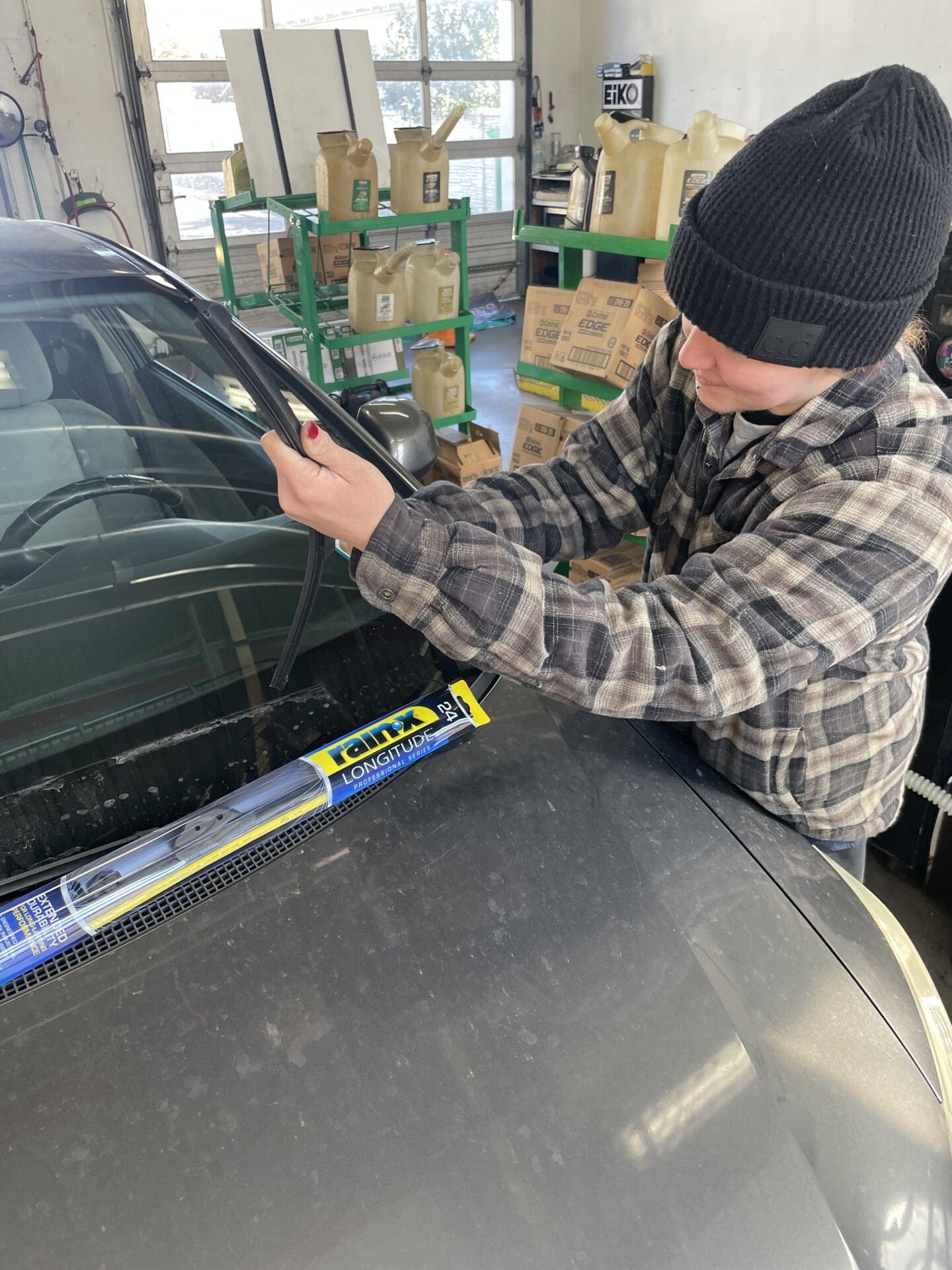 Girl Changing Car Wipers